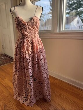 Self-Portrait Pink Floral Lace Maxi Dress
